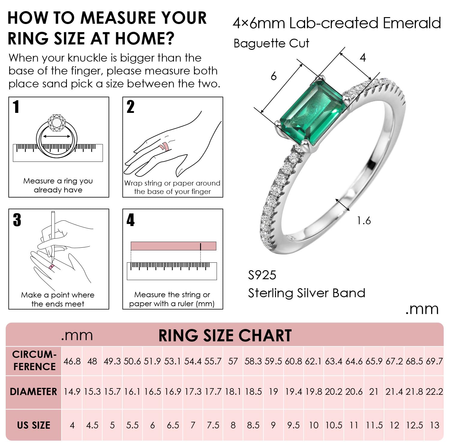 Michooyel S925 4x6mm Lab-created Emerald Engagement Ring Sterling Silver Ring Cubic Zirconia Fine Jewelry For Women