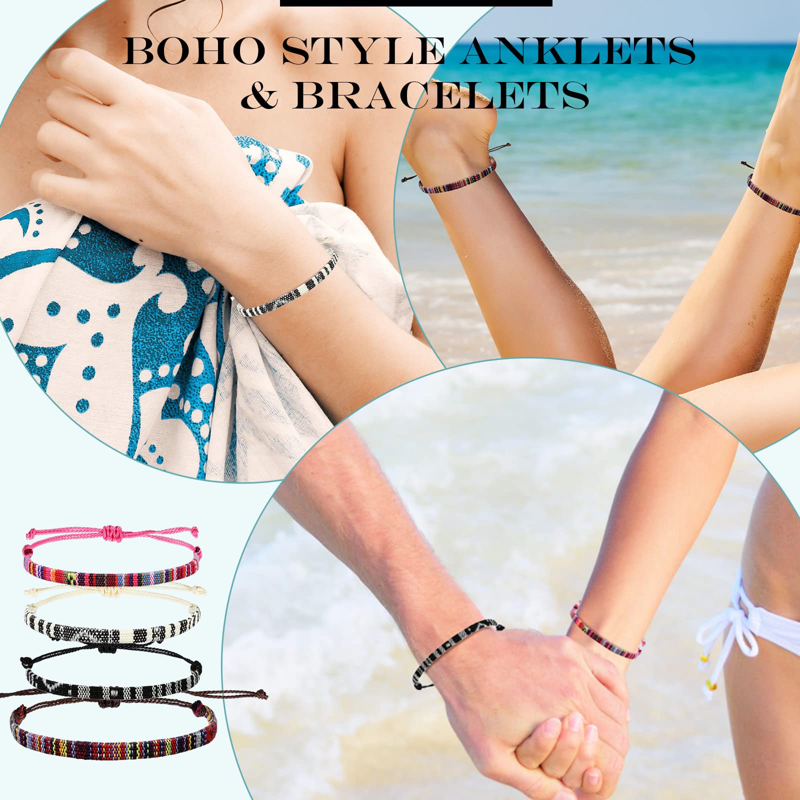 16 Pcs Boho Surfer Ankle Bracelet Set Surfer Bracelet Adjustable Waterproof Ethnic Bracelet Unisex Handmade Braided Bracelets Beach Colorful Thin String Rope Jewelry Festival Clothes Accessories