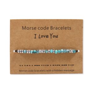 inspiration morse code bracelet healing bracelet natural stone bead bracelet code words gifts for daughters, sisters, moms,grandmothers gifts for women couple birthday present(turquoise)