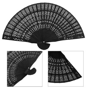 handmade folding fan diy silk black chinese folding fan hollow wooden hand fan gift hand-held folding fan for women wedding dancing party decoration handheld fan (color : as shows)