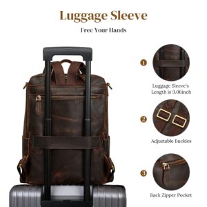 S-ZONE Genuine Leather Women Backpack Purse Vintage Fashion Shoulder Bag Travel Rucksack Daypack with Tassel Luggage Sleeve Dark Brown