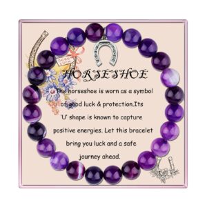 liforlove Horseshoe Bracelet Horseshoe Lucky Charm Jewelry Horseshoe Lover Gift Meaningful Jewelry Gift (Amethyst Horseshoe Bracelet)