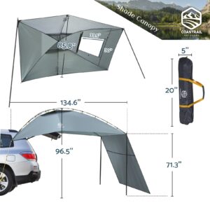 Coastrail Outdoor Car Canopy Sun Shade with Side-Wall, SUV Awning Car Rear Tent Portable Camping Shelter for Tent Campers, Sun Shelter Attach to Truck Van RV Jeep,Grey,Extra Large