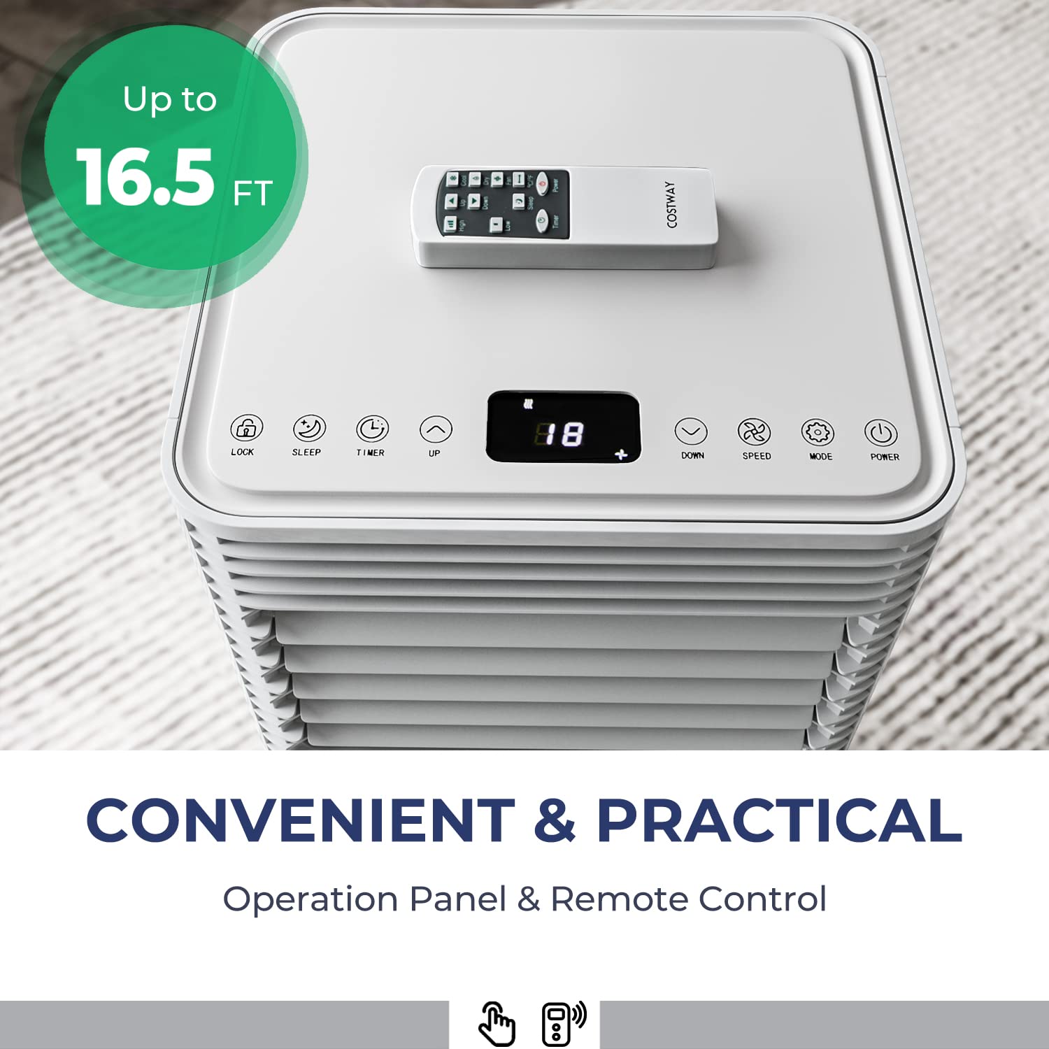 COSTWAY Portable Air Conditioner, 8000 BTU Ac Unit Spaces up to 230sq.ft, with Remote Control, 24H Timer & Window Venting Kit, Sleep Mode, Suitable for Bedroom, Living Room, Office (8000BTU, White)