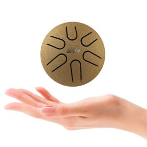 LeSage Steel Tongue Drum 3 inch 6 notes Mini Handpan Drum Percussion Instrument Rain Drum Meditation Healing Concert Yoga Zen Drum Chakra Tank Drum for Beginner Adult with Bag Gold