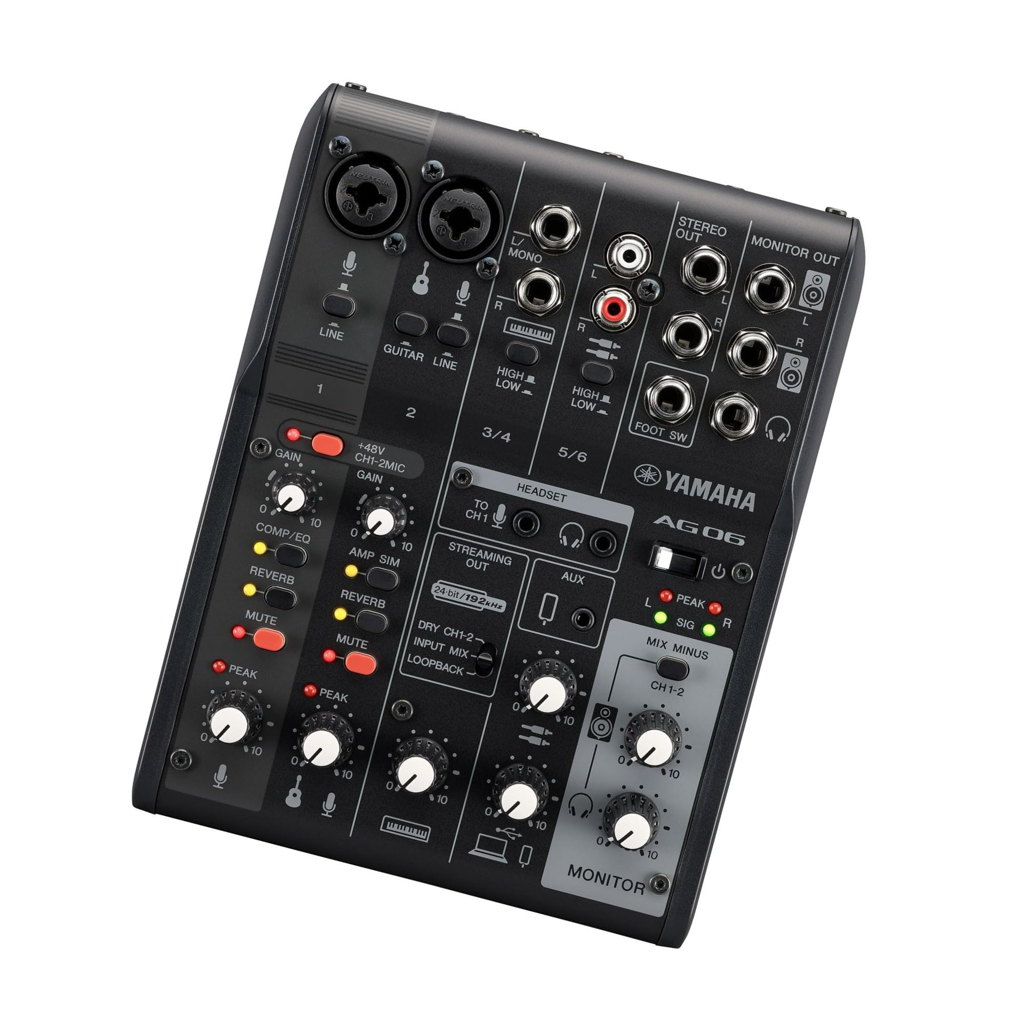 Yamaha AG06MK2 Black 6-Channel Live Streaming Loopback Mixer/USB Interface with Steinberg Software Suite