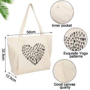 Saintrygo Yoga Mat Tote Pilates Bag Canvas Tote Bag with Yoga Mat Carrier Pocket Yoga Mat Carrier for Women Pilates Gym(Beige)