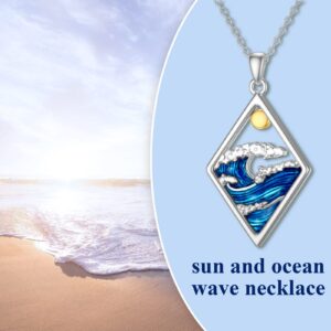 PELOVNY Christmas Gifts Ocean Wave Necklace 925 Sterling Silver Blue Beach Sea Pendant Necklace Wave Jewelry Gift for Women Mother Lover Girlfriend Daughter Sister