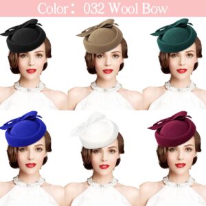 Z&X Wool Felt Fascinator Winter Women Elegant Pillbox Hat Bowknot Kentucky Derby Church Hat Retro Fedoras (032 Black), One Size