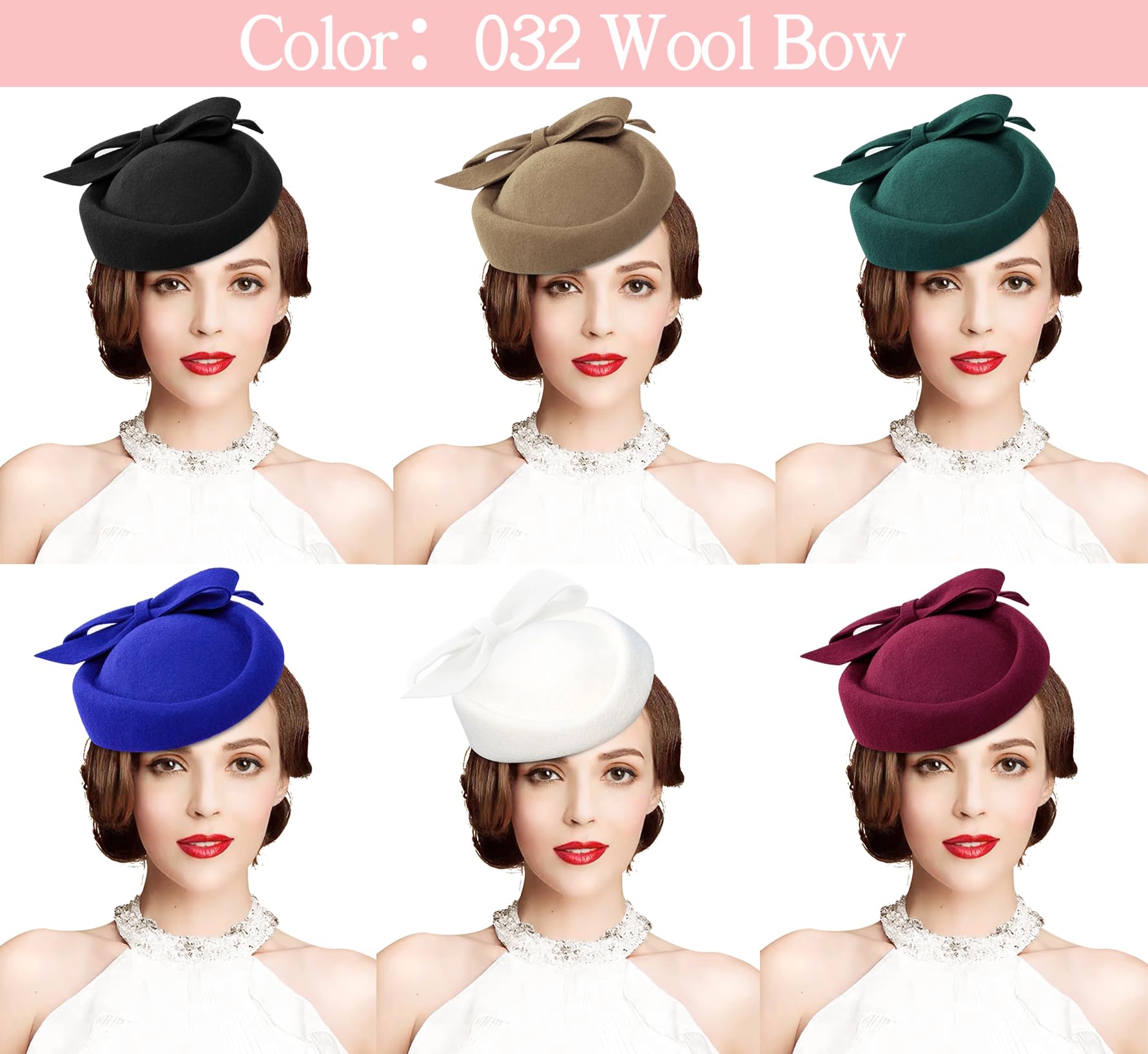 Z&X Wool Felt Fascinator Winter Women Elegant Pillbox Hat Bowknot Kentucky Derby Church Hat Retro Fedoras (032 Black), One Size