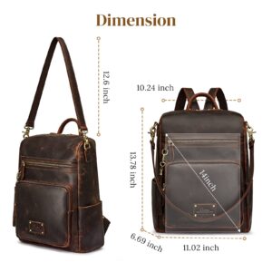 S-ZONE Genuine Leather Women Backpack Purse Vintage Fashion Shoulder Bag Travel Rucksack Daypack with Tassel Luggage Sleeve Dark Brown