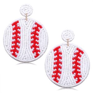 nvenf beaded baseball earrings sports earrings for women handmade bead basketball drop dangle earrings holiday party game jewelry gifts (white baseball 2)