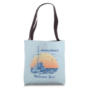 jaws vintage amity island tote bag