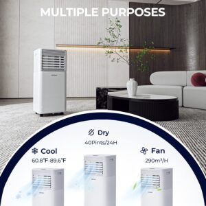 COSTWAY Portable Air Conditioner, 8000 BTU Ac Unit Spaces up to 230sq.ft, with Remote Control, 24H Timer & Window Venting Kit, Sleep Mode, Suitable for Bedroom, Living Room, Office (8000BTU, White)