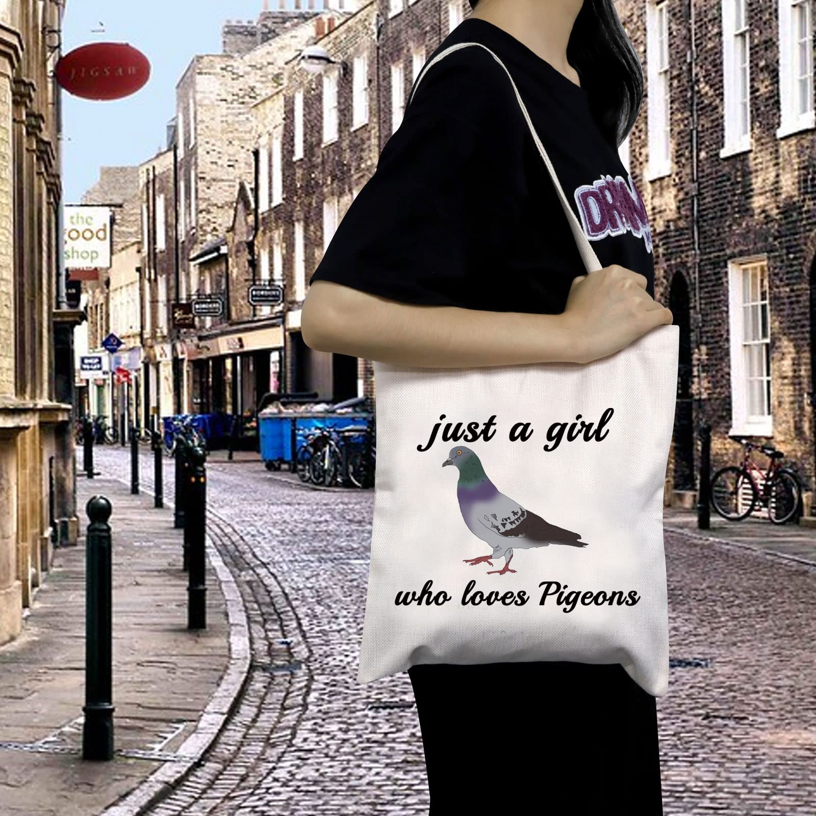 MBMSO Pigeon Tote Bag just a Girl who Loves Pigeons Gifts for Women Pigeon Lover Gift Shoulder Shopping Bag Bird Owner Gifts (Pigeons tote bag)