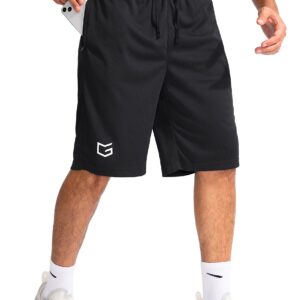 G Gradual Men's Basketball Shorts with Zipper Pockets Lightweight Quick Dry 11" long shorts for men Athletic Gym(Black,XL)