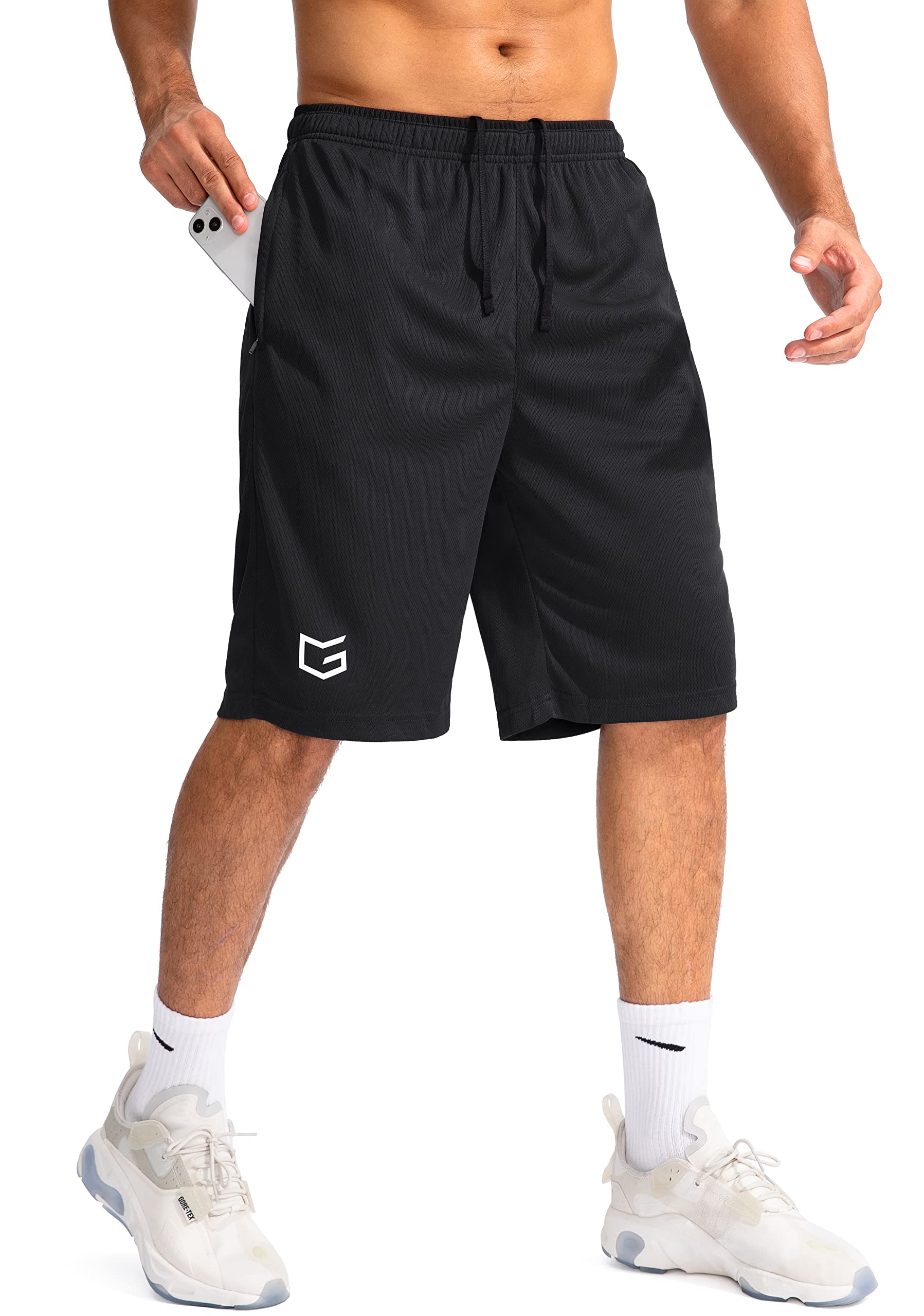 G Gradual Men's Basketball Shorts with Zipper Pockets Lightweight Quick Dry 11" long shorts for men Athletic Gym(Black,XL)