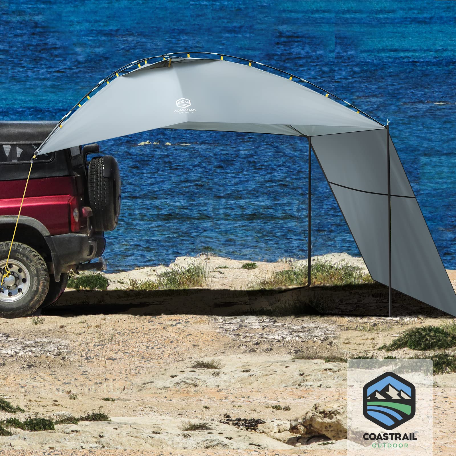 Coastrail Outdoor Car Canopy Sun Shade with Side-Wall, SUV Awning Car Rear Tent Portable Camping Shelter for Tent Campers, Sun Shelter Attach to Truck Van RV Jeep,Grey,Extra Large