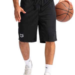 G Gradual Men's Basketball Shorts with Zipper Pockets Lightweight Quick Dry 11" long shorts for men Athletic Gym(Black,XL)