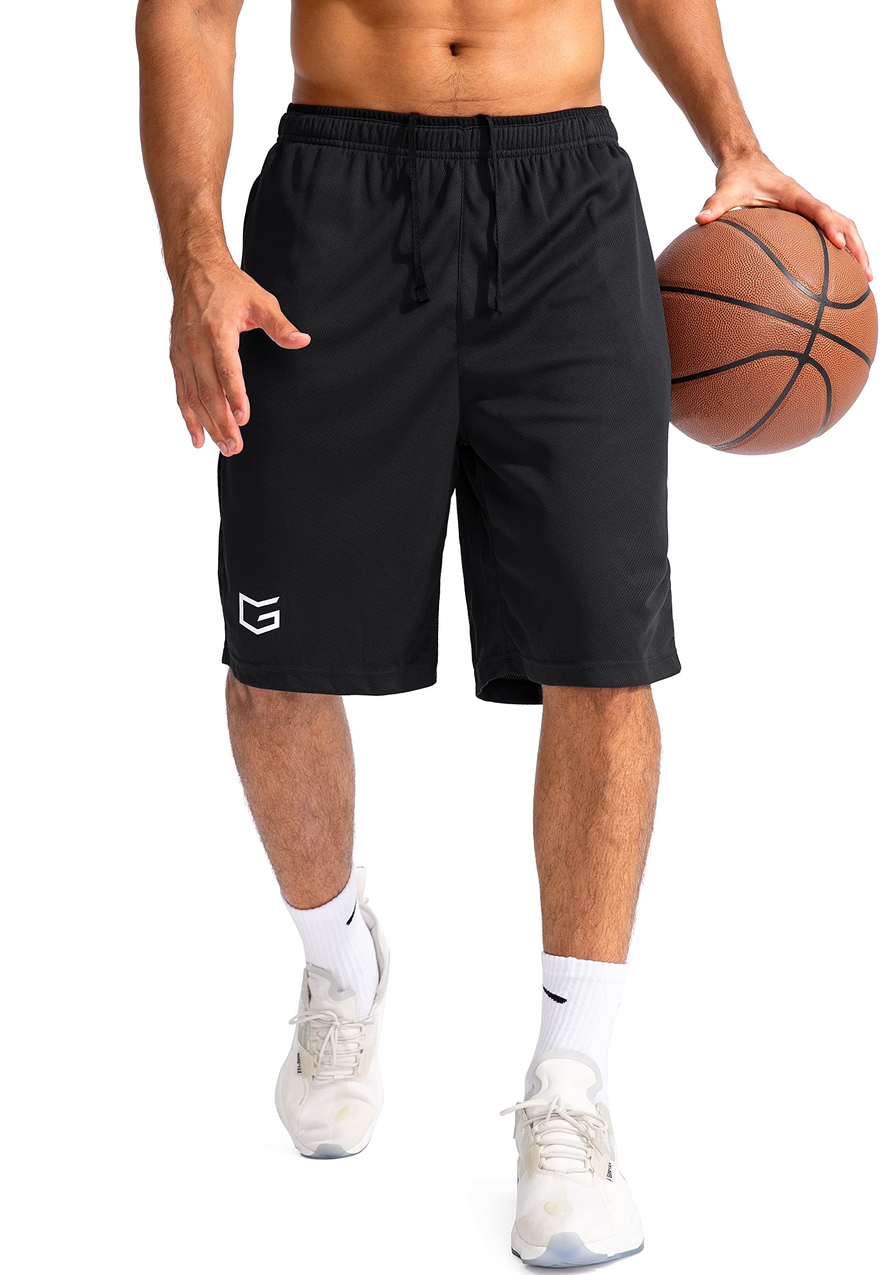 G Gradual Men's Basketball Shorts with Zipper Pockets Lightweight Quick Dry 11" long shorts for men Athletic Gym(Black,XL)