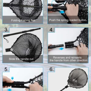 Hlotmeky Fishing Net Rubber Landing Net Large Fishing Nets for Saltwater Heavy Duty Big Fishing Net Kayak Folding Retractable Fishing Net Long Handle