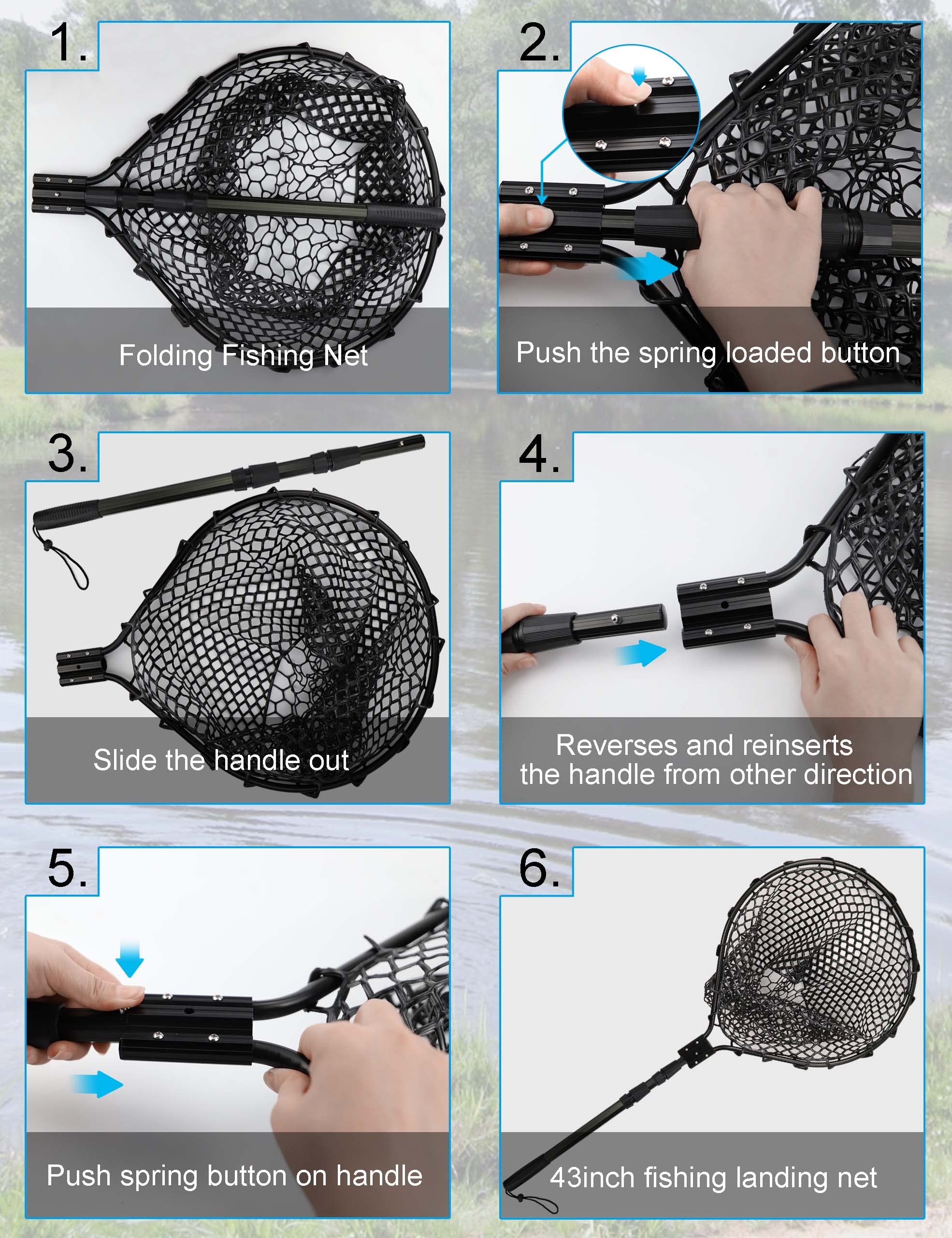 Hlotmeky Fishing Net Rubber Landing Net Large Fishing Nets for Saltwater Heavy Duty Big Fishing Net Kayak Folding Retractable Fishing Net Long Handle