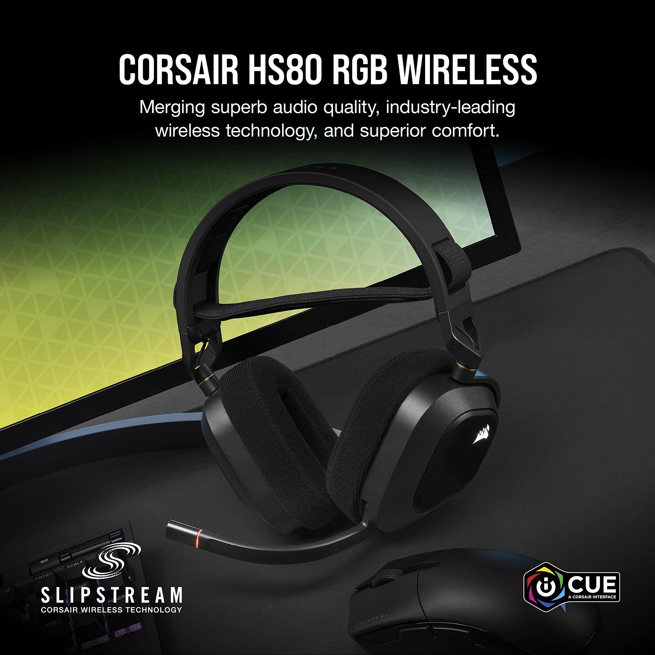 CORSAIR HS80 RGB Wireless Premium Gaming Headset with Spatial Audio - Works with Mac, PC, PS5, PS4 - Carbon (Renewed)