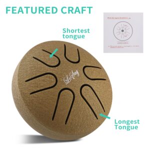 LeSage Steel Tongue Drum 3 inch 6 notes Mini Handpan Drum Percussion Instrument Rain Drum Meditation Healing Concert Yoga Zen Drum Chakra Tank Drum for Beginner Adult with Bag Gold