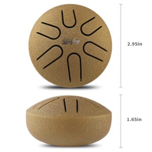 LeSage Steel Tongue Drum 3 inch 6 notes Mini Handpan Drum Percussion Instrument Rain Drum Meditation Healing Concert Yoga Zen Drum Chakra Tank Drum for Beginner Adult with Bag Gold