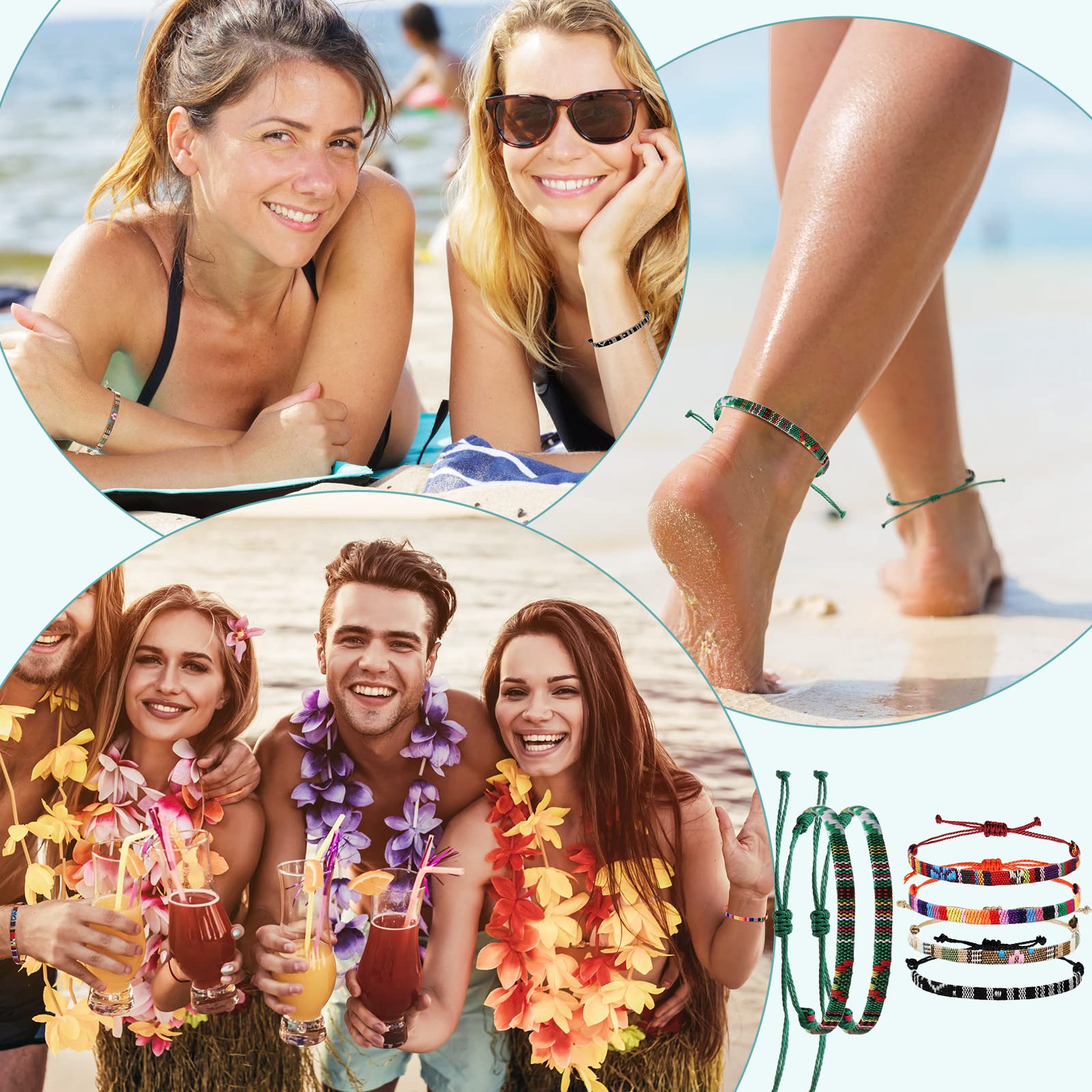 16 Pcs Boho Surfer Ankle Bracelet Set Surfer Bracelet Adjustable Waterproof Ethnic Bracelet Unisex Handmade Braided Bracelets Beach Colorful Thin String Rope Jewelry Festival Clothes Accessories