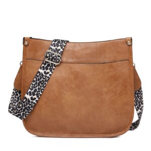 Wxnow Bucket Hobo Bags for Women Vegan Leather Purse Fashion Shoulder Bag Cross-body with Leopard Guitar Strap, Brown