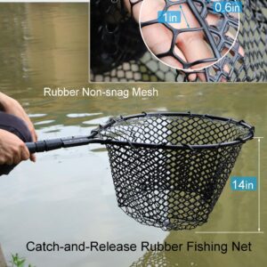 Hlotmeky Fishing Net Rubber Landing Net Large Fishing Nets for Saltwater Heavy Duty Big Fishing Net Kayak Folding Retractable Fishing Net Long Handle