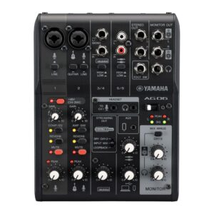 yamaha ag06mk2 black 6-channel live streaming loopback mixer/usb interface with steinberg software suite