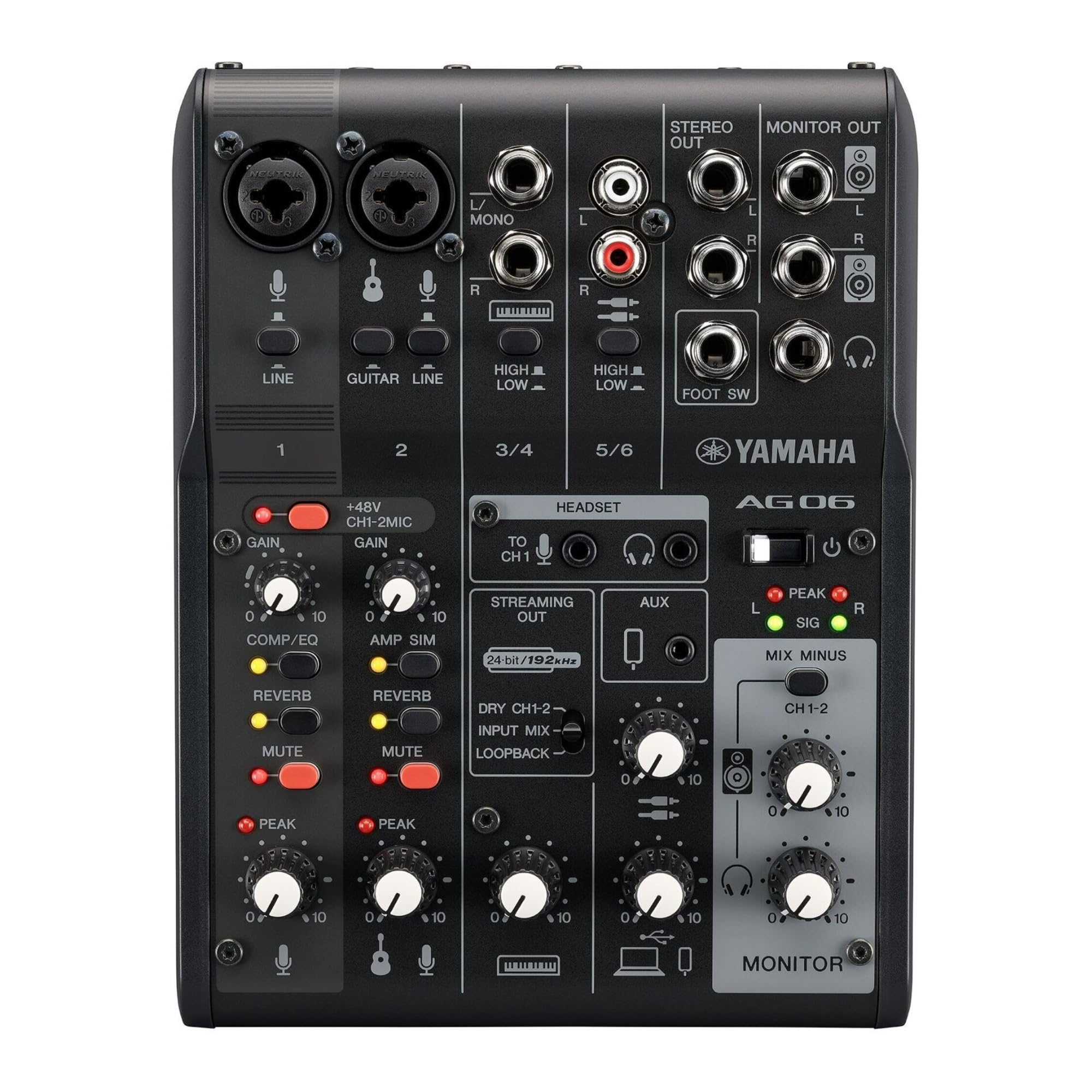 Yamaha AG06MK2 Black 6-Channel Live Streaming Loopback Mixer/USB Interface with Steinberg Software Suite