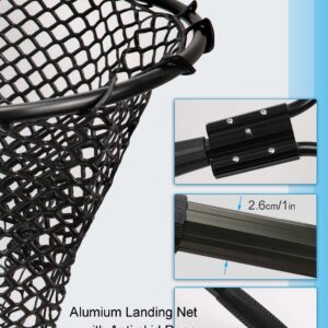 Hlotmeky Fishing Net Rubber Landing Net Large Fishing Nets for Saltwater Heavy Duty Big Fishing Net Kayak Folding Retractable Fishing Net Long Handle