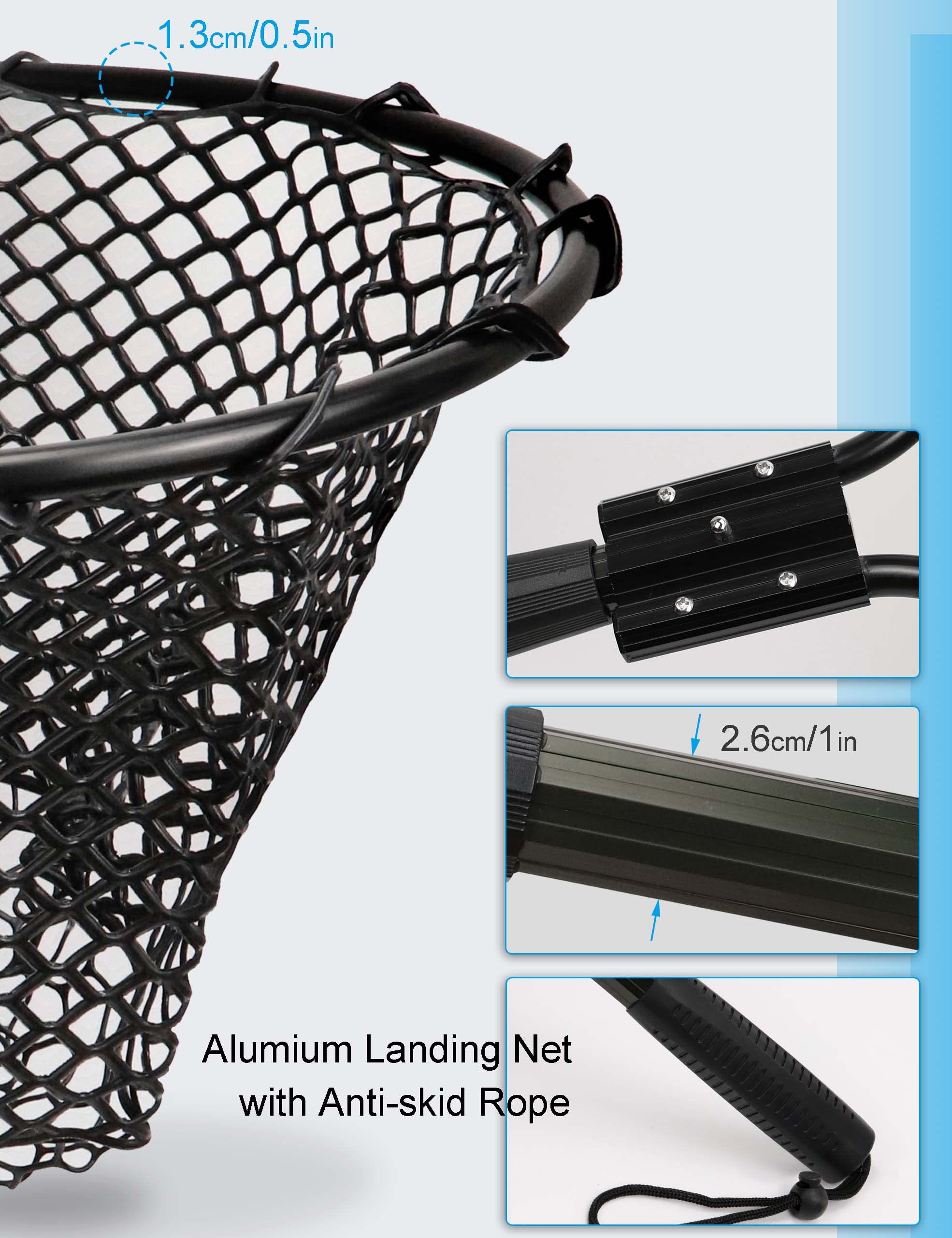 Hlotmeky Fishing Net Rubber Landing Net Large Fishing Nets for Saltwater Heavy Duty Big Fishing Net Kayak Folding Retractable Fishing Net Long Handle