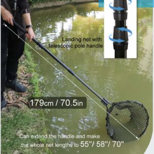 Hlotmeky Fishing Net Rubber Landing Net Large Fishing Nets for Saltwater Heavy Duty Big Fishing Net Kayak Folding Retractable Fishing Net Long Handle