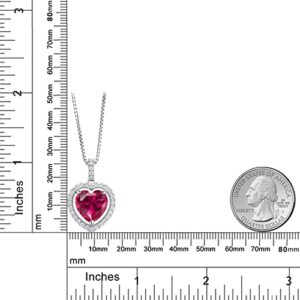 Gem Stone King 925 Sterling Silver 12MM Heart Shape Gemstone Birthstone and White Moissanite Halo Pendant Necklace for Women with 18 Inch Silver Chain