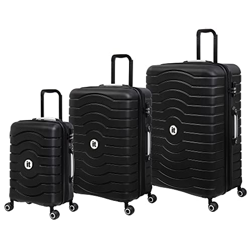 it luggage Intervolve 3 Piece Hardside 8 Wheel Expandable Spinner, Black, 3 Pc Set