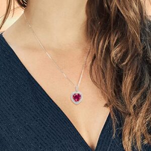 Gem Stone King 925 Sterling Silver 12MM Heart Shape Gemstone Birthstone and White Moissanite Halo Pendant Necklace for Women with 18 Inch Silver Chain