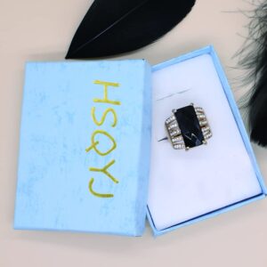 HSQYJ Black Rectangle Crystal Cocktail Statement Ring Fashion Geometry rhinestone Engagement Wedding Bands Rings Luxury Jewelry for Women Gift Gold Plated (7)