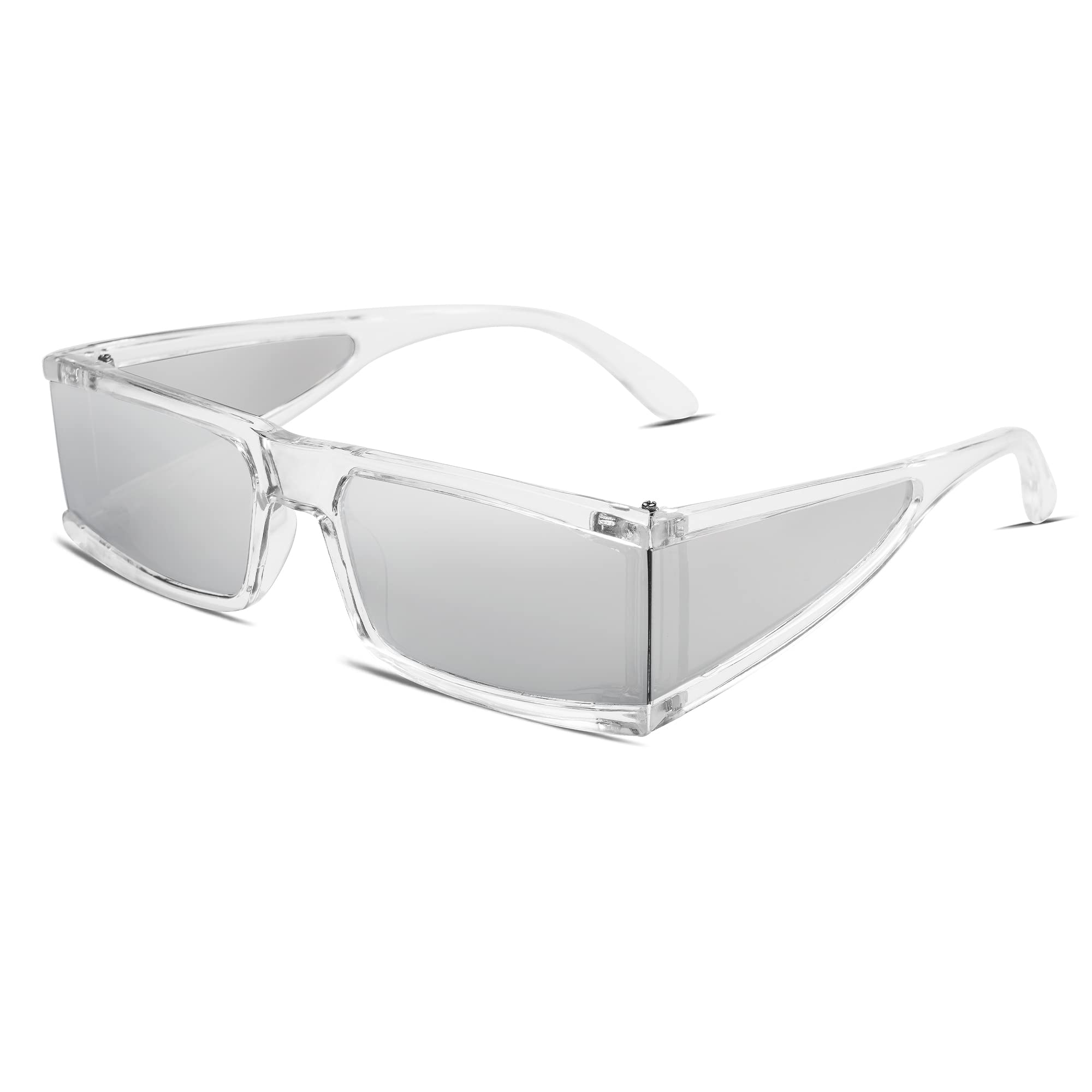 VANLINKER Cool Rectangle Sunglasses for Women Men Cyber Y2K Shield Flat Top Futuristic Sun Glasses Trendy Side Lens Shades Silver Mirrored VL9640