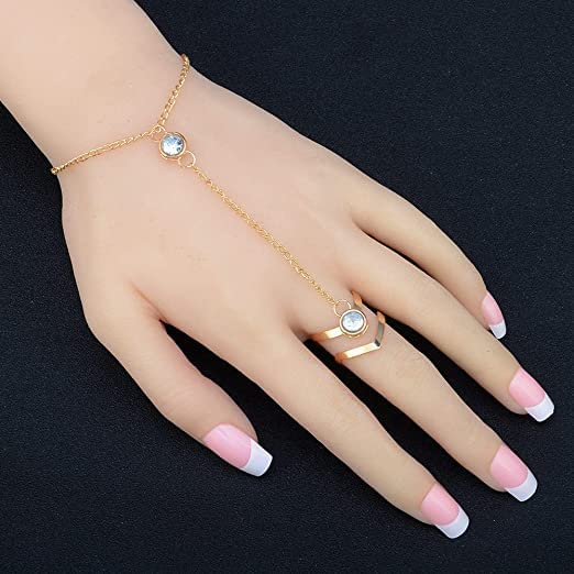 INENIMARTJ Bracelet Ring Hand Chain Boho Tassel Crystal Slave Bracelets for Women Hand Harness Finger Rings Adjustable Pop Celebrity Hand Accessories Chain Ring Jewelry (C)