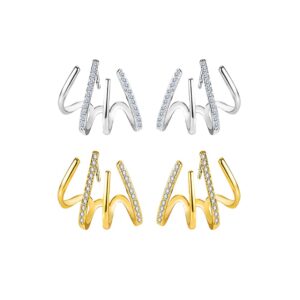 Claw Earring Cuff Zircon Needle Quartet Earrings for Women Cool CZ Stud Huggie illusion Earrings Minimalist Luxury Trendy Ear Wrap Cuffs Piercing Hoop Ear Jewelry for Prom (Crystal)