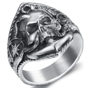 jude jewelers stainless steel antique vintage gothic skull pirate sailor biker halloween party school ring (silver, 10)