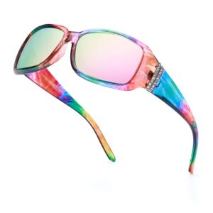 lvioe polarized rhinestone inspired designer sunglasses for women trendy rectangle uv400 shade ls907