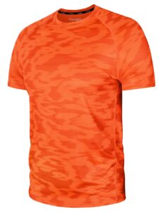 workout shirts men quick dry-short sleeve running gym shirt athletic fit moisture wicking tees(neon orange,m)