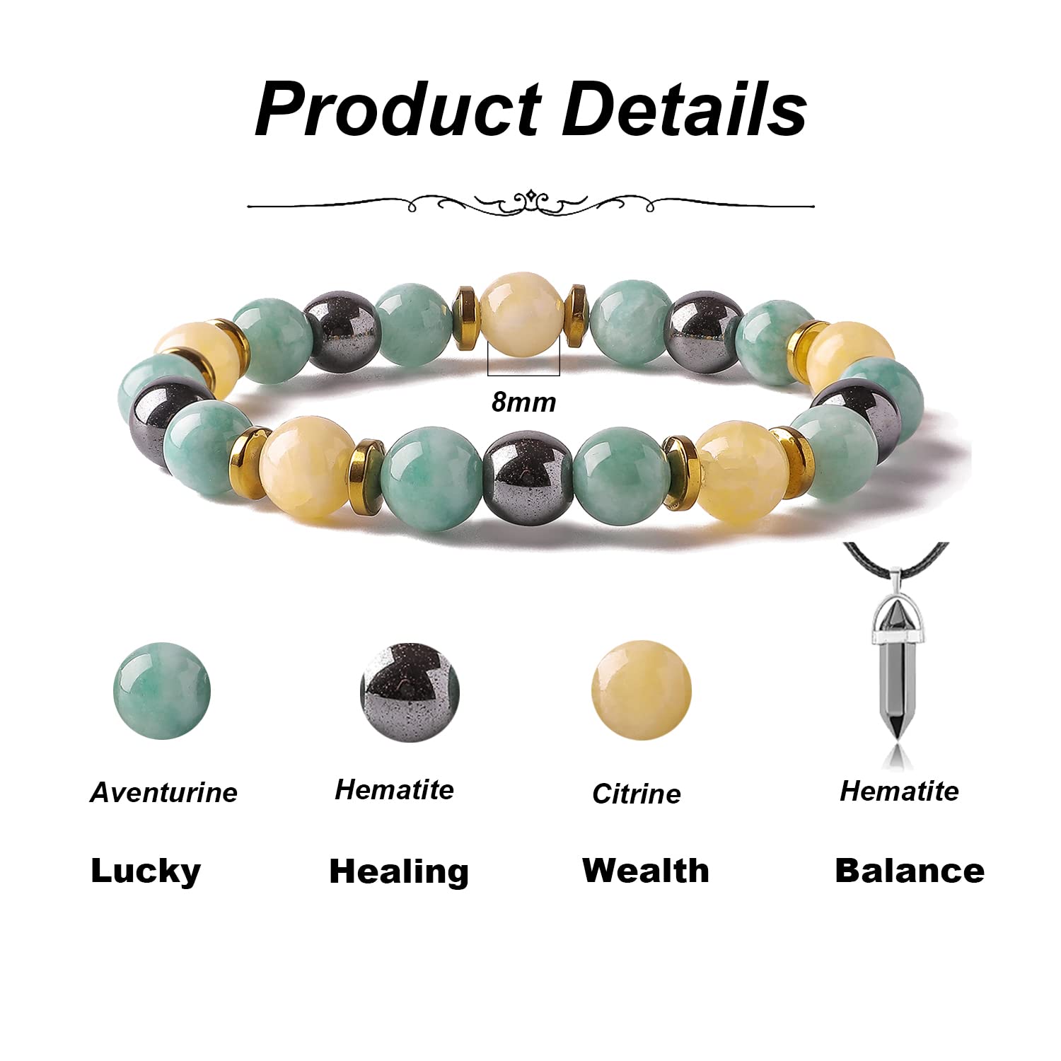 SOOWOOT Citrine Bracelet - Maximum Lucky Wealth, Prosperity, Good Luck Feng Shui Wealth Bracelet Triple Protection Hematite Bracelet Necklace Set for Men Women