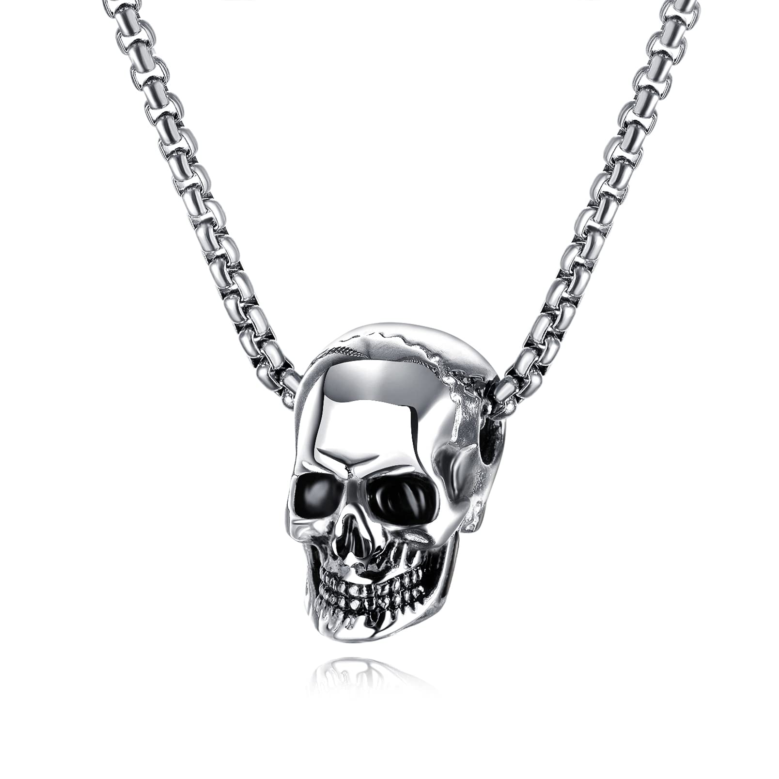 Heavstjer Punk Jewelry Stainless Steel Skull Pendant Cool Necklace(Steel)