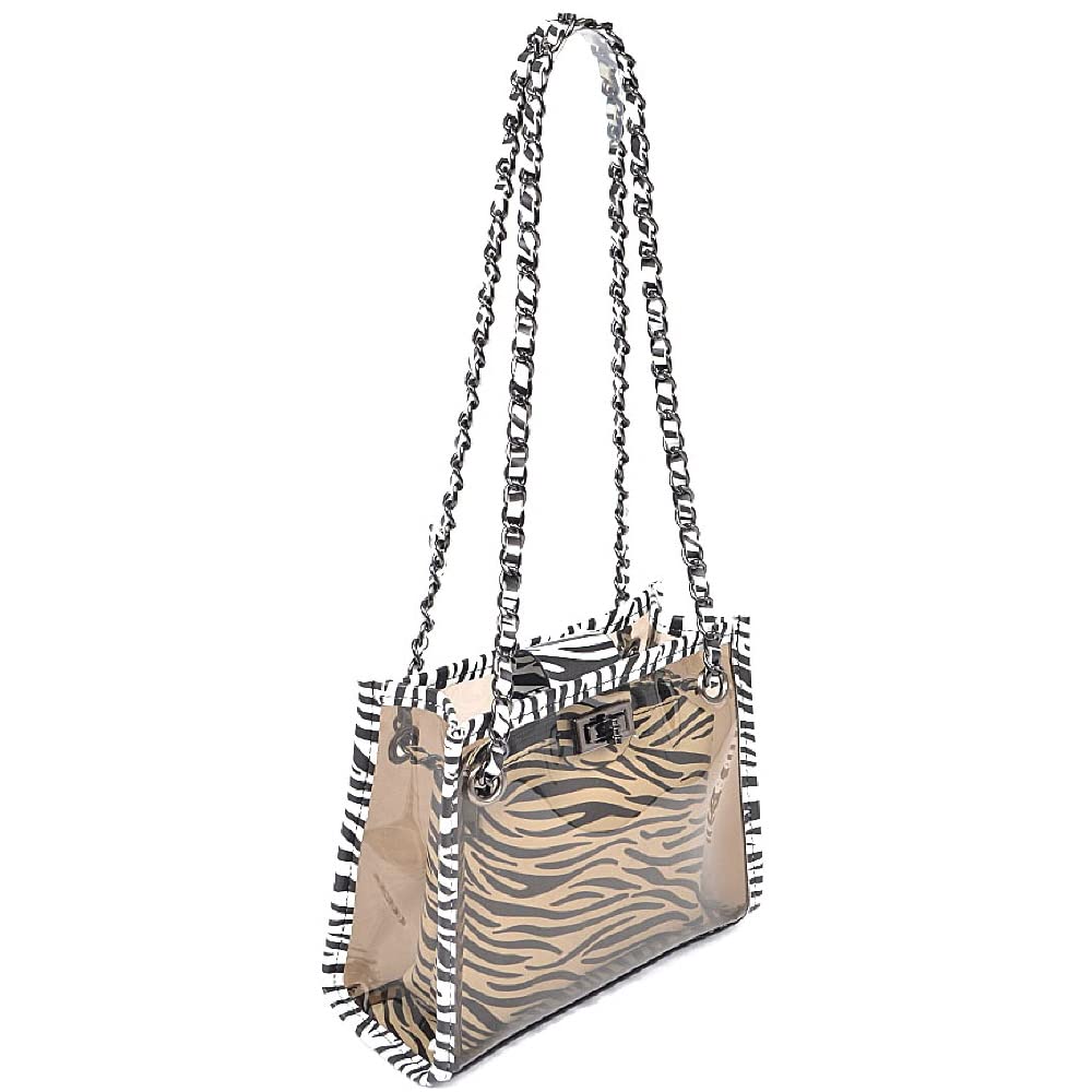 Stadium Approved Vegan Leather Snake Print Small Large Clear Tote Bag Purse (Small 2 in 1 Zebra Tote - Clear)